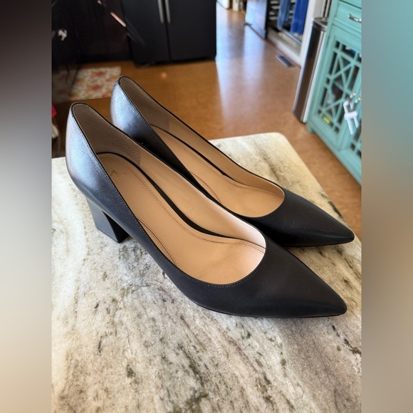Marc Fisher Women’s Black Leather Zara Block Pointy Toe Pump Heels - Size 11 - Picture 1 of 6
